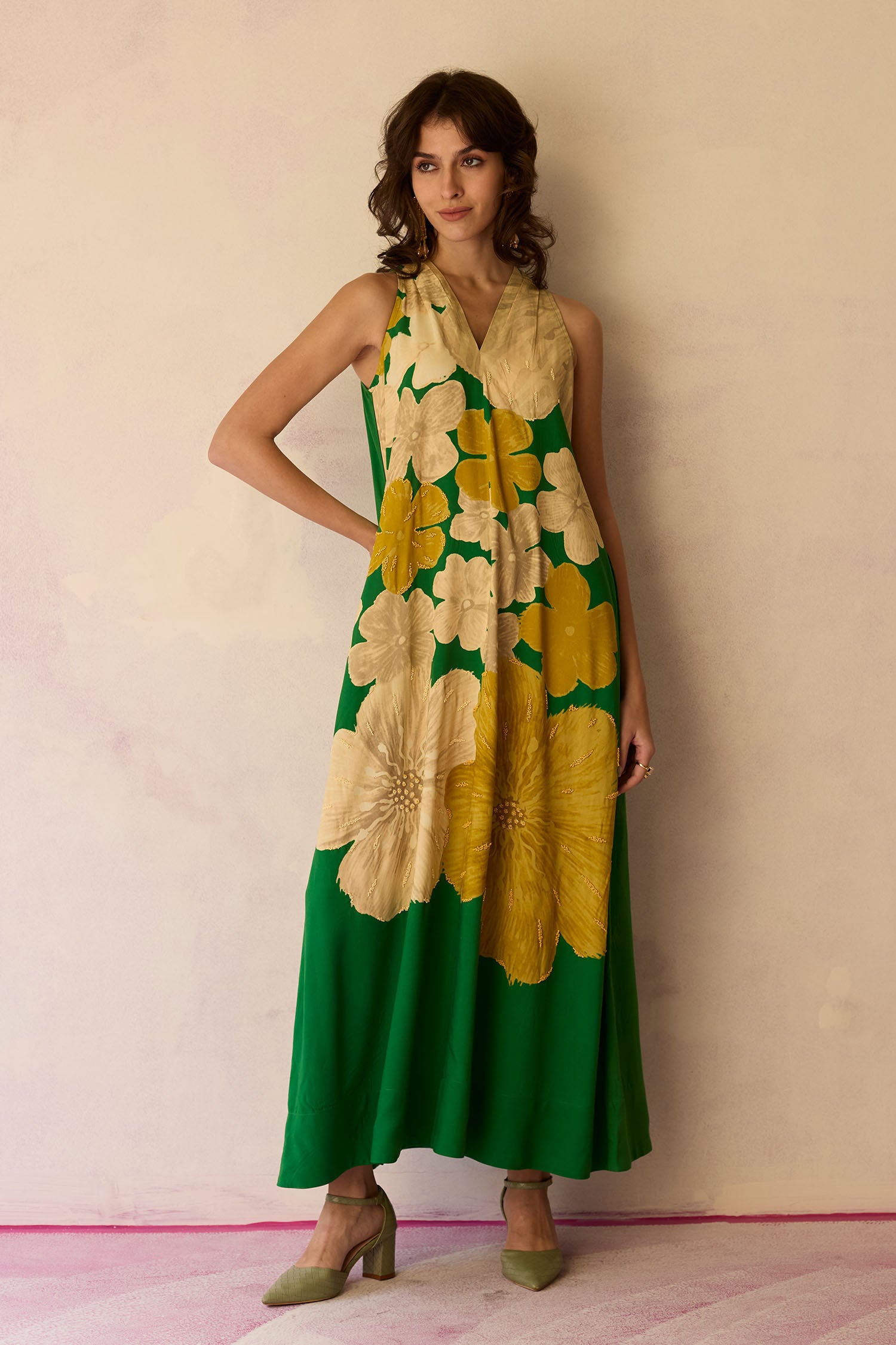 Hibiscus Anaar Soft Drape Maxi Dress - Fern