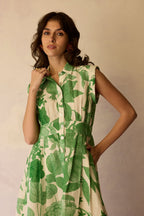 Hibiscus Anaar Sleeveless Shirt Midi Dress - Fern