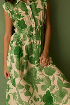 Hibiscus Anaar Sleeveless Shirt Midi Dress - Fern