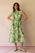 Hibiscus Anaar Sleeveless Shirt Midi Dress - Fern