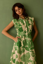 Hibiscus Anaar Sleeveless Shirt Midi Dress - Fern