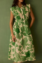 Hibiscus Anaar Sleeveless Shirt Midi Dress - Fern