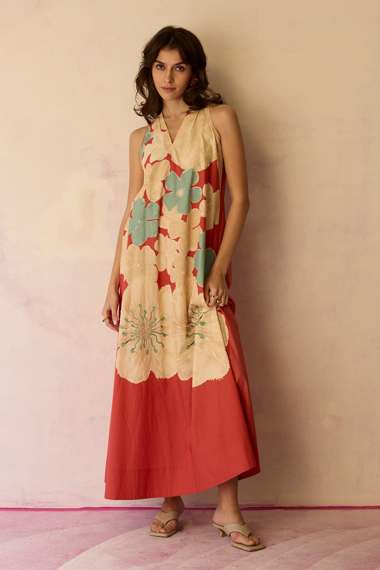 Hibiscus Anaar Soft Drape Maxi Dress - Coral