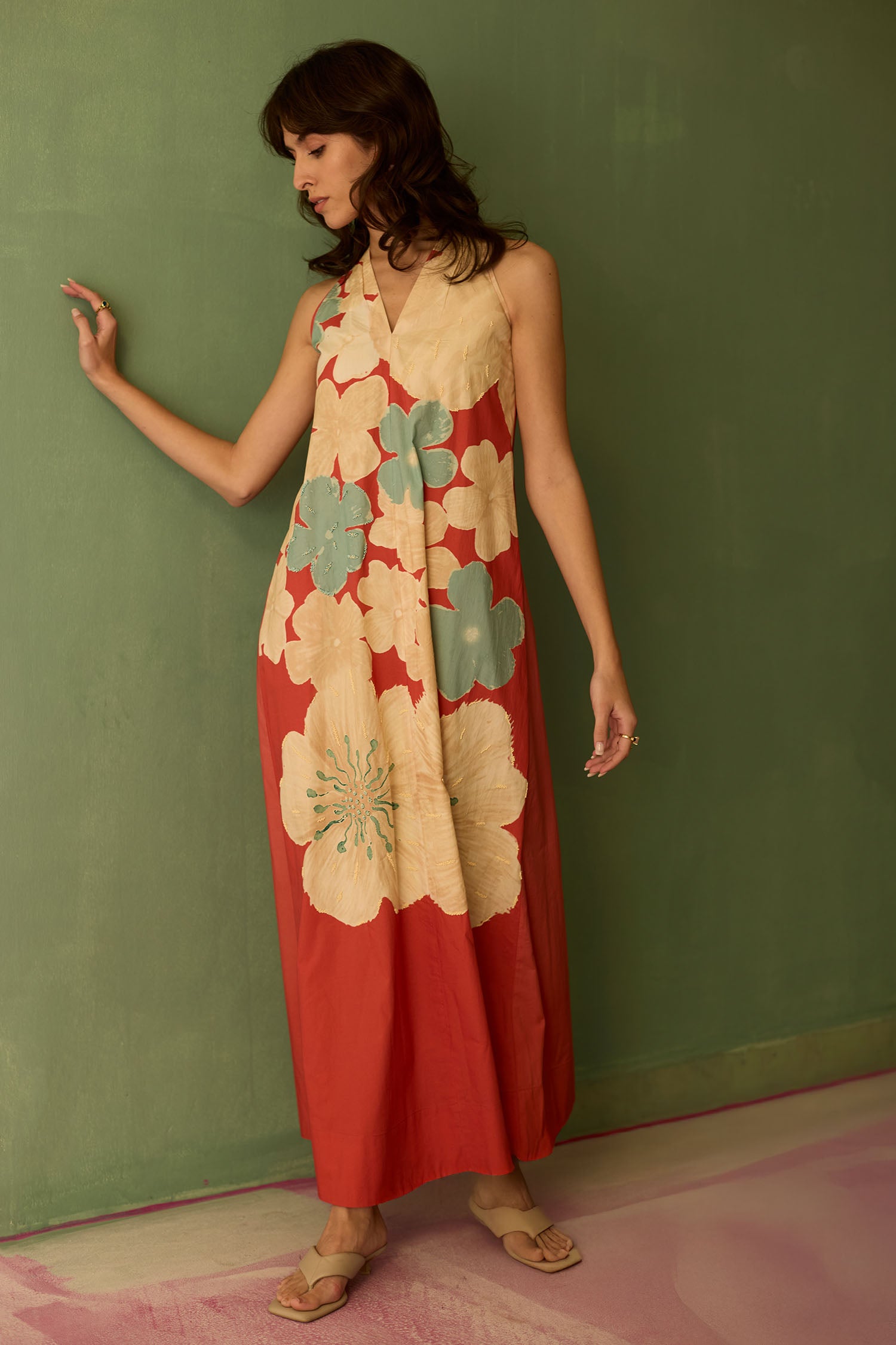 Hibiscus Anaar Soft Drape Maxi Dress - Coral