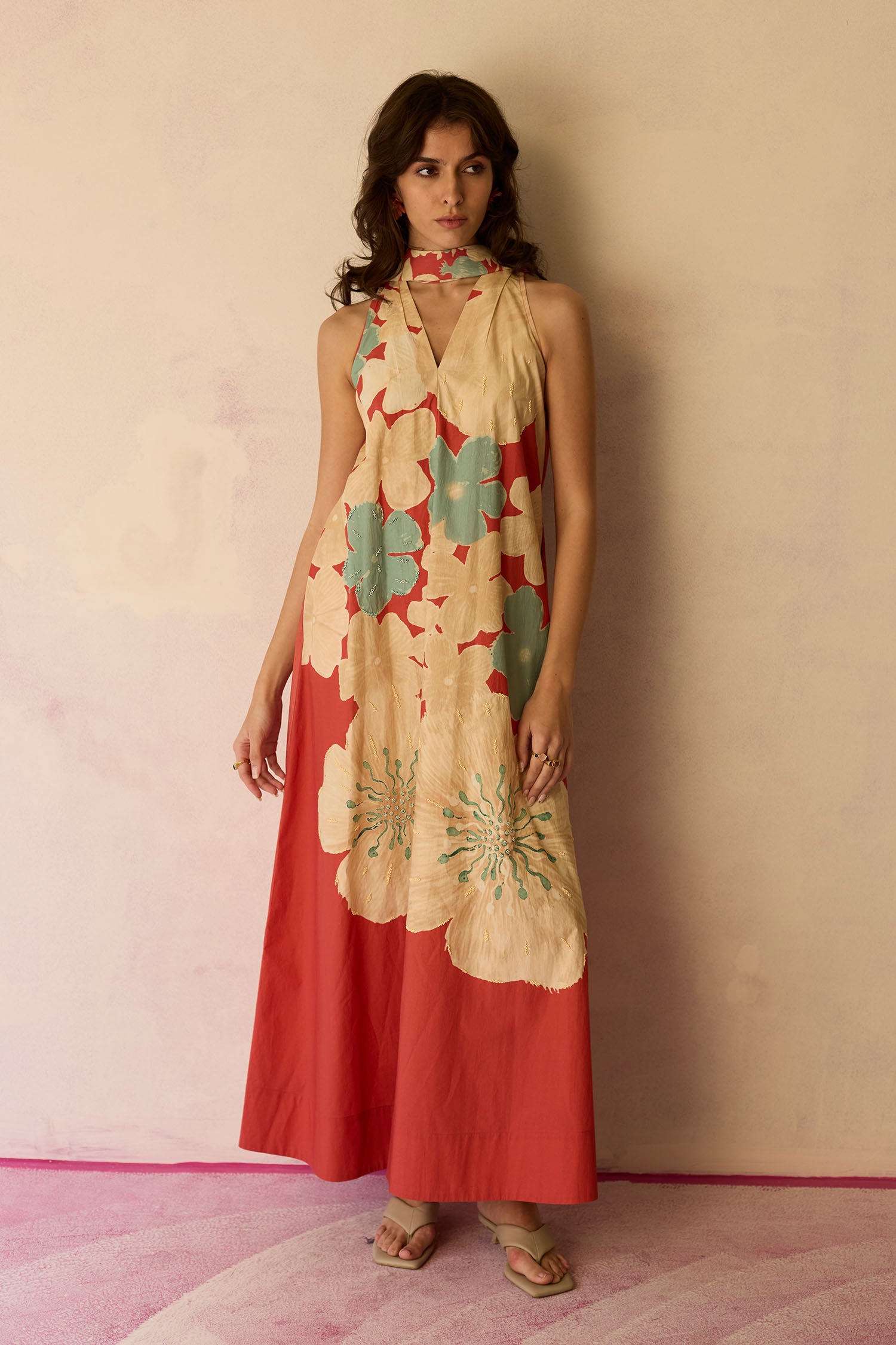 Hibiscus Anaar Soft Drape Maxi Dress - Coral