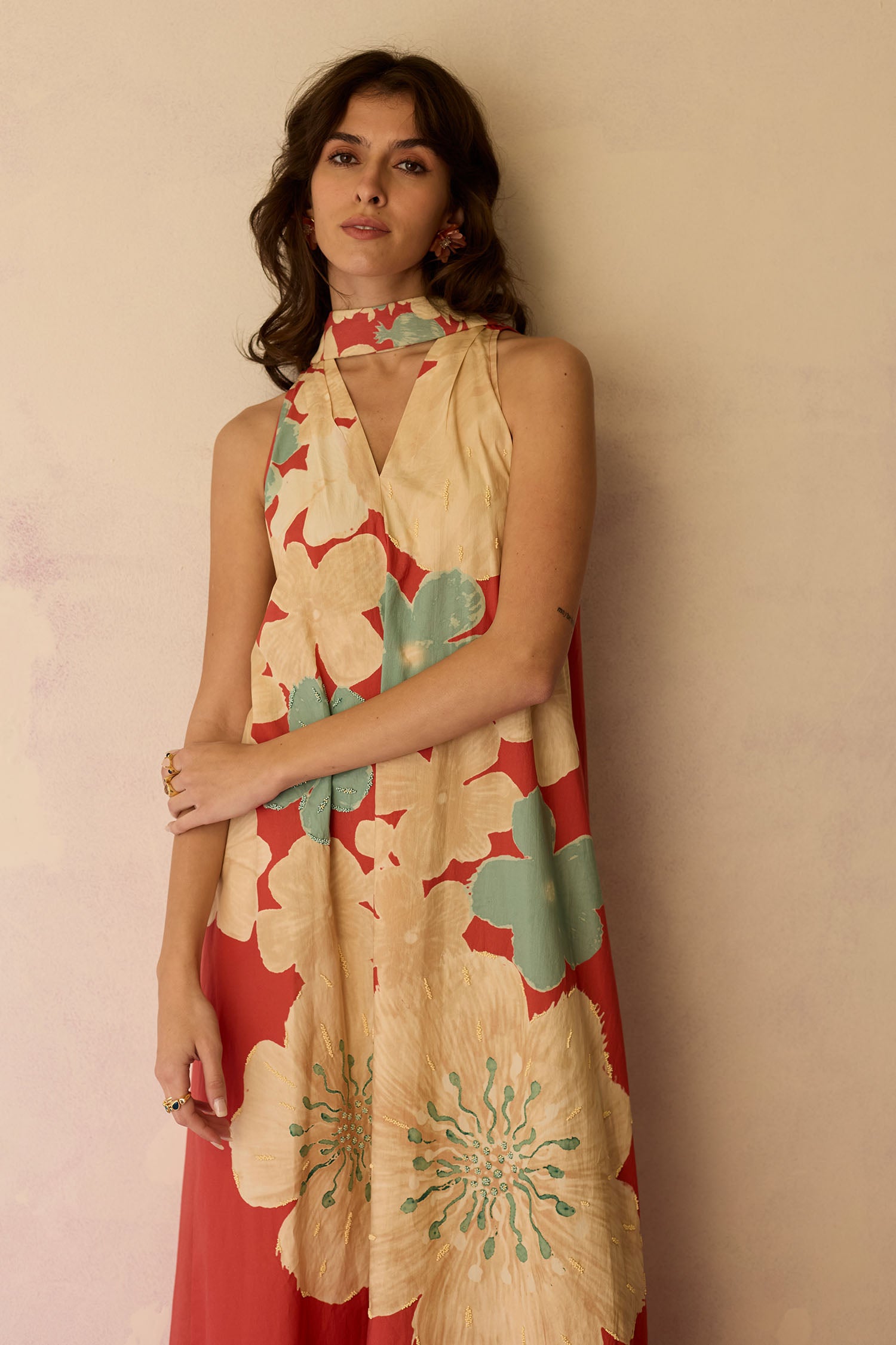 Hibiscus Anaar Soft Drape Maxi Dress - Coral