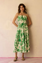 Hibiscus Anaar Smocked Bodice Maxi Dress - Fern