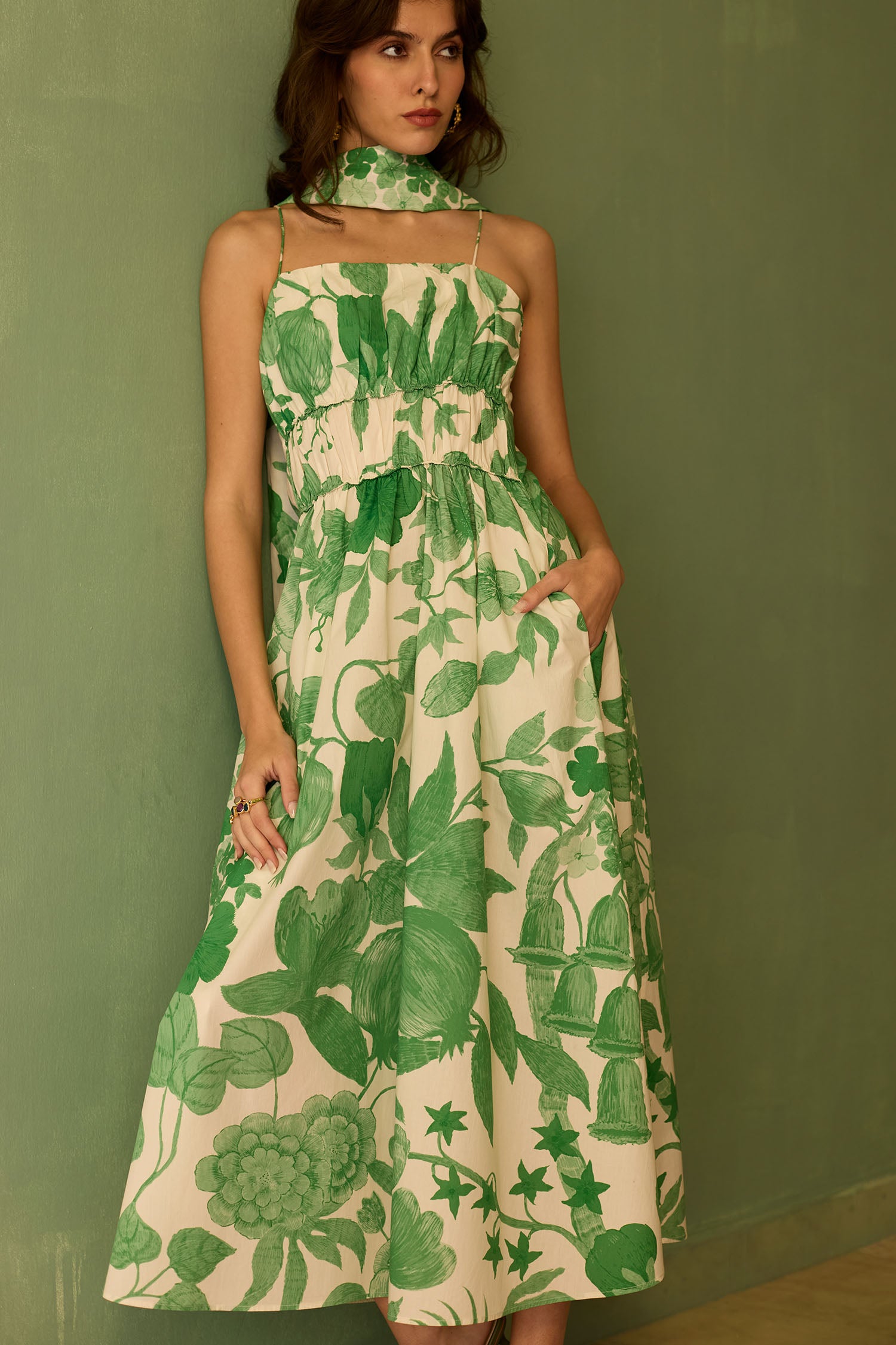 Hibiscus Anaar Smocked Bodice Maxi Dress - Fern