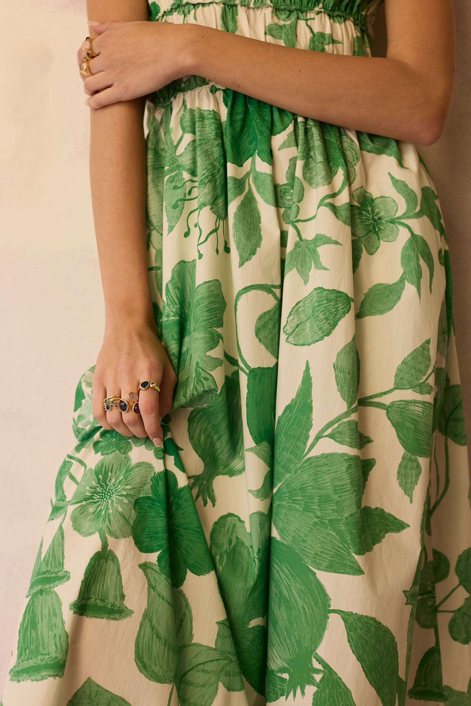 Hibiscus Anaar Smocked Bodice Maxi Dress - Fern