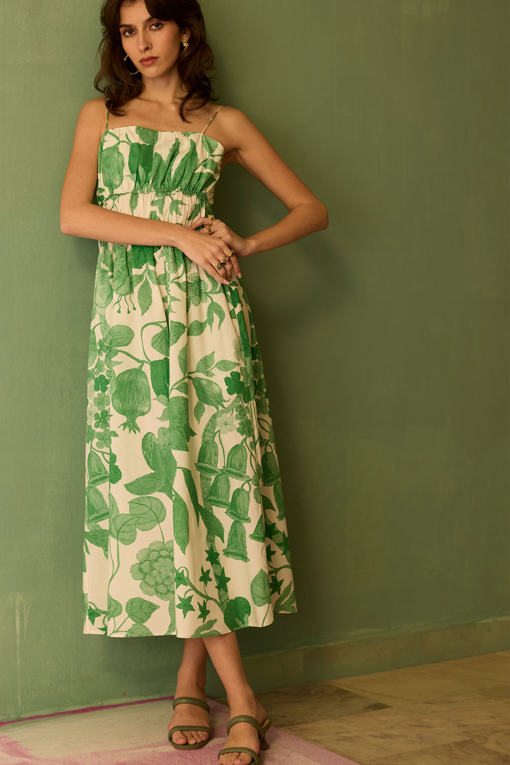 Hibiscus Anaar Smocked Bodice Maxi Dress - Fern