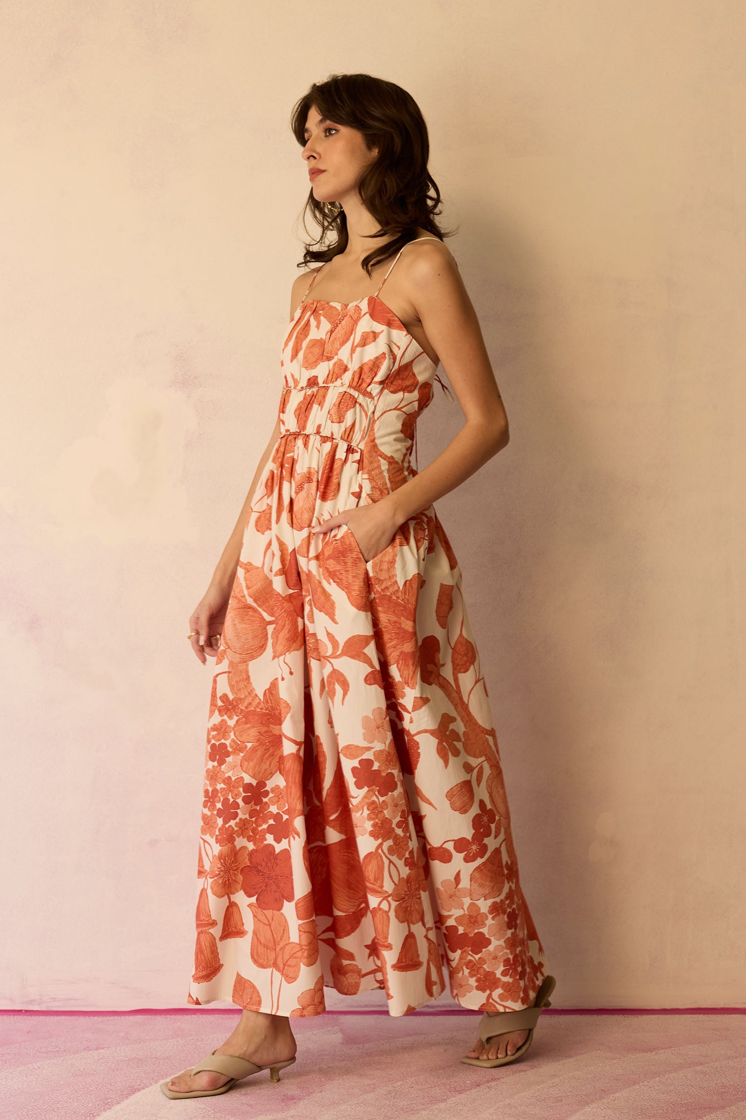Hibiscus Anaar Smocked Bodice Maxi Dress - Coral