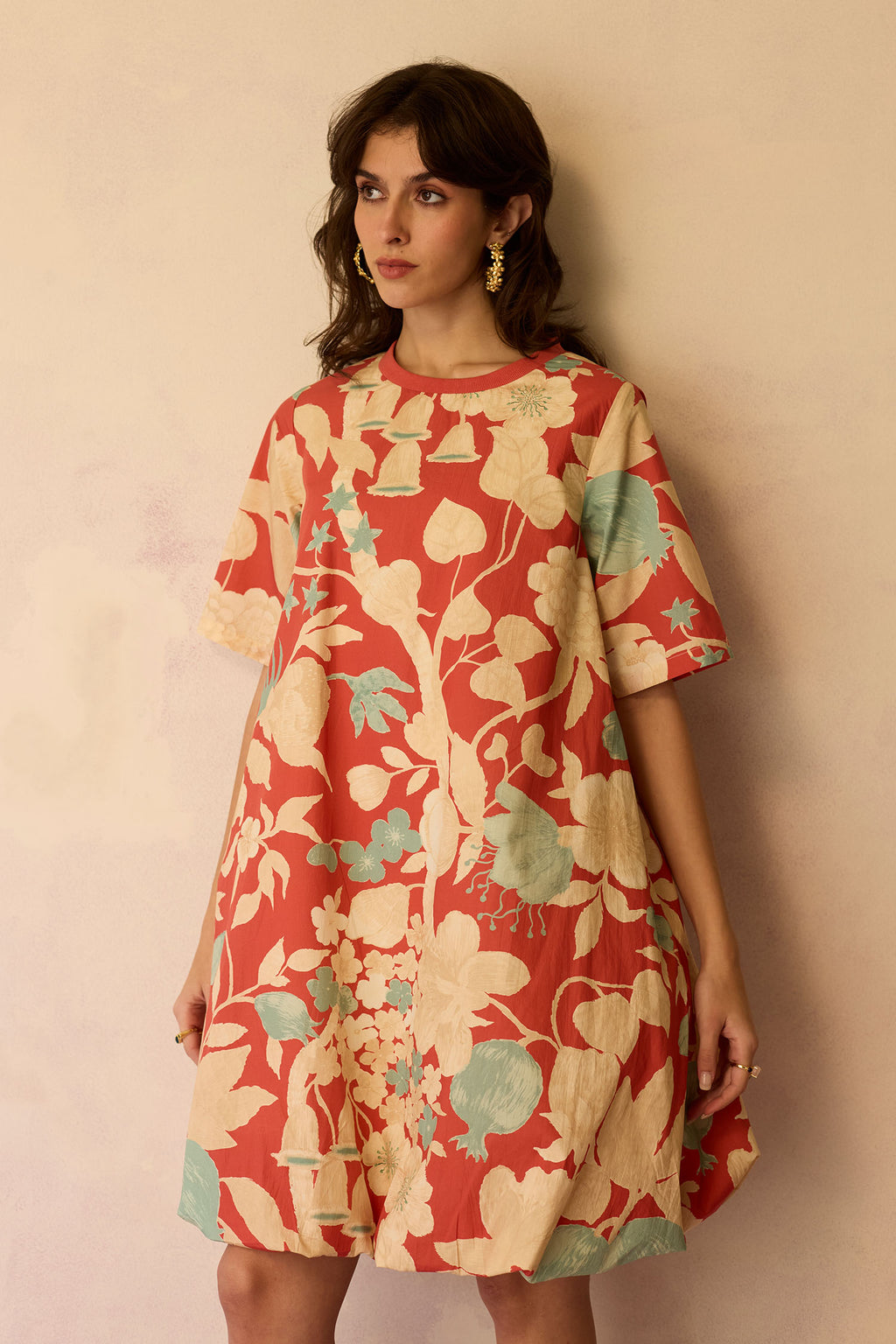 Hibiscus Anaar Bubble Mini Dress - Coral