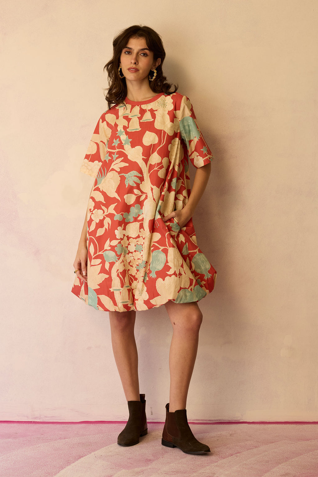 Hibiscus Anaar Bubble Mini Dress - Coral