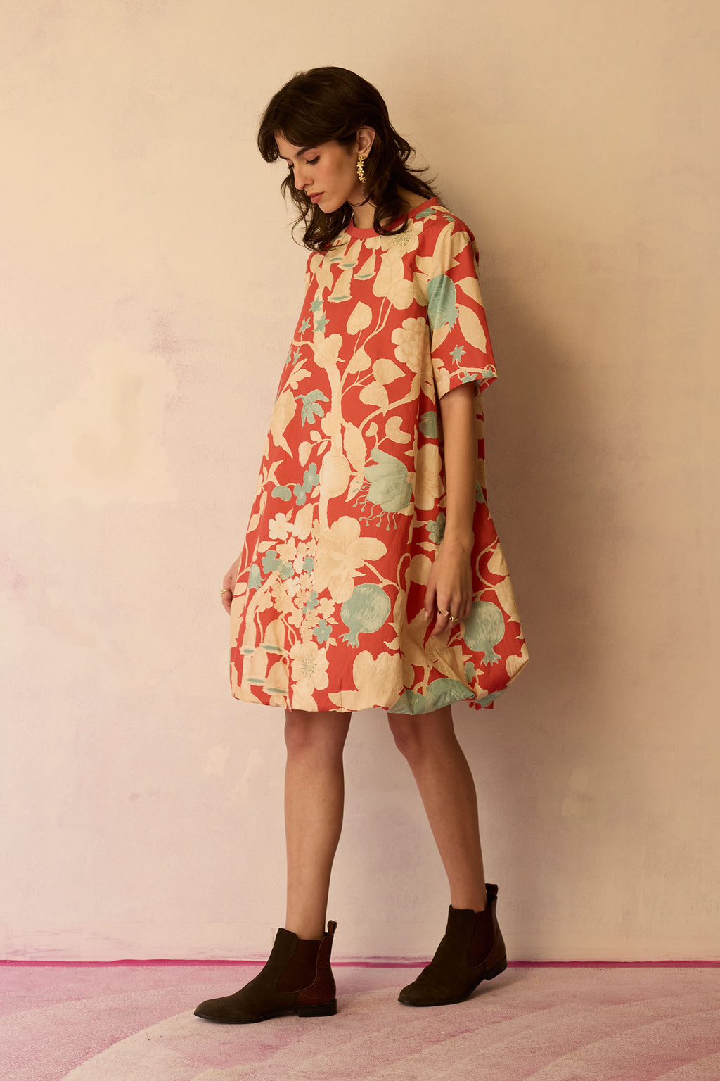 Hibiscus Anaar Bubble Mini Dress - Coral