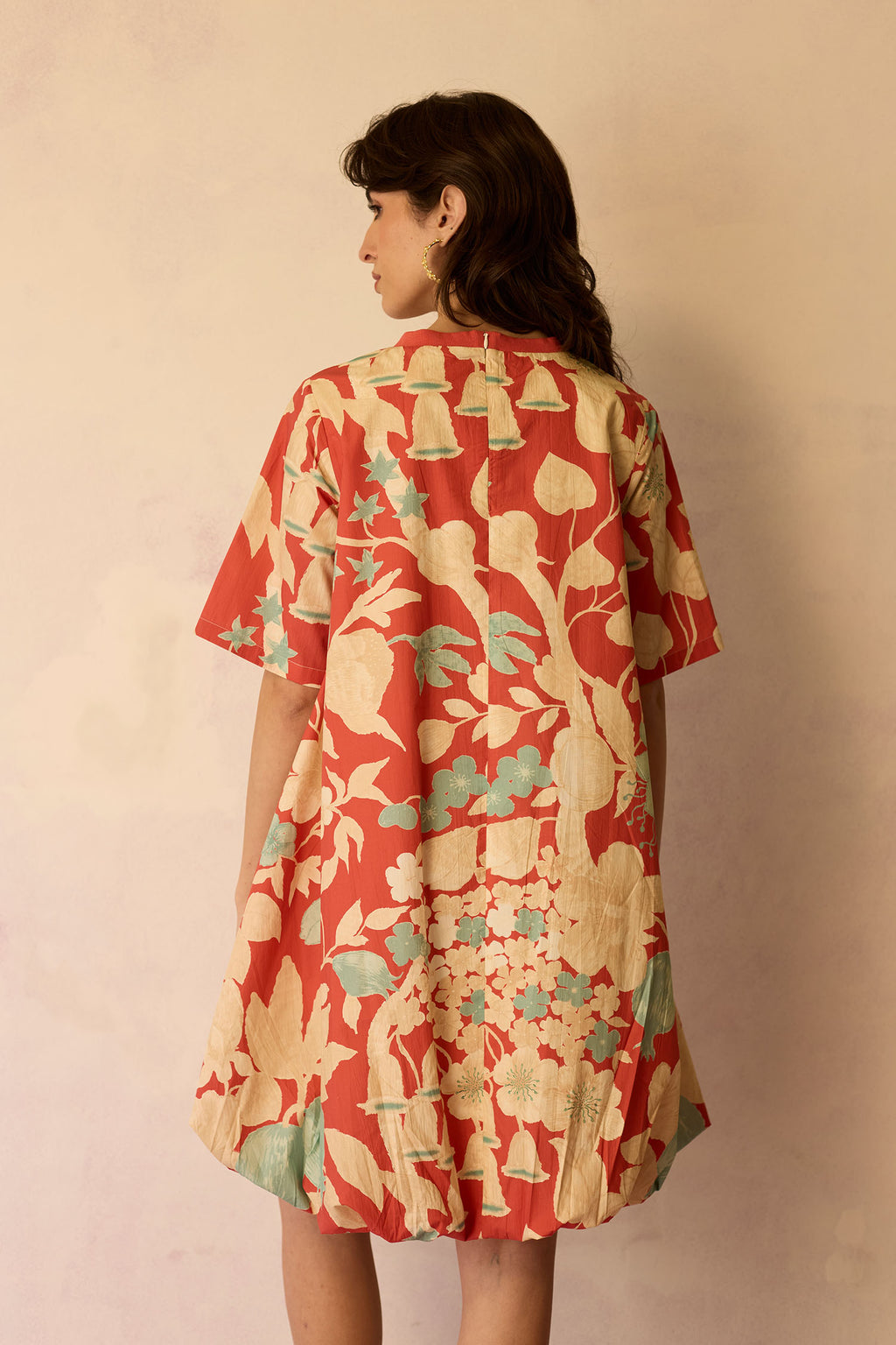 Hibiscus Anaar Bubble Mini Dress - Coral