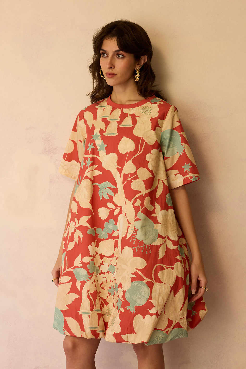 Hibiscus Anaar Bubble Mini Dress - Coral