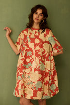 Hibiscus Anaar Bubble Mini Dress - Coral