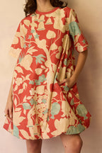 Hibiscus Anaar Bubble Mini Dress - Coral