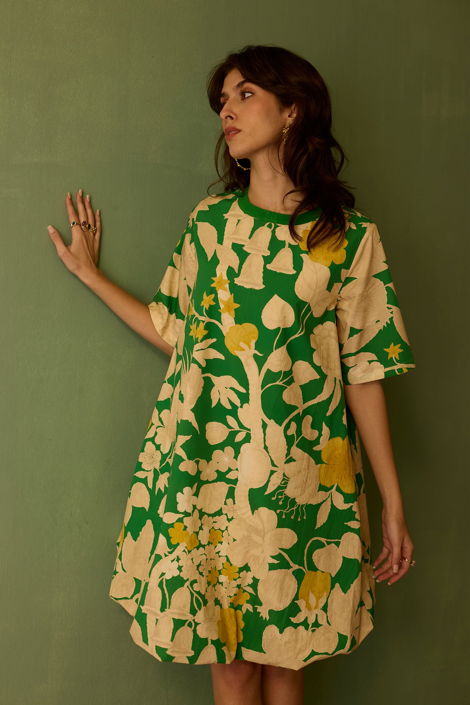 Hibiscus Anaar Bubble Mini Dress - Fern