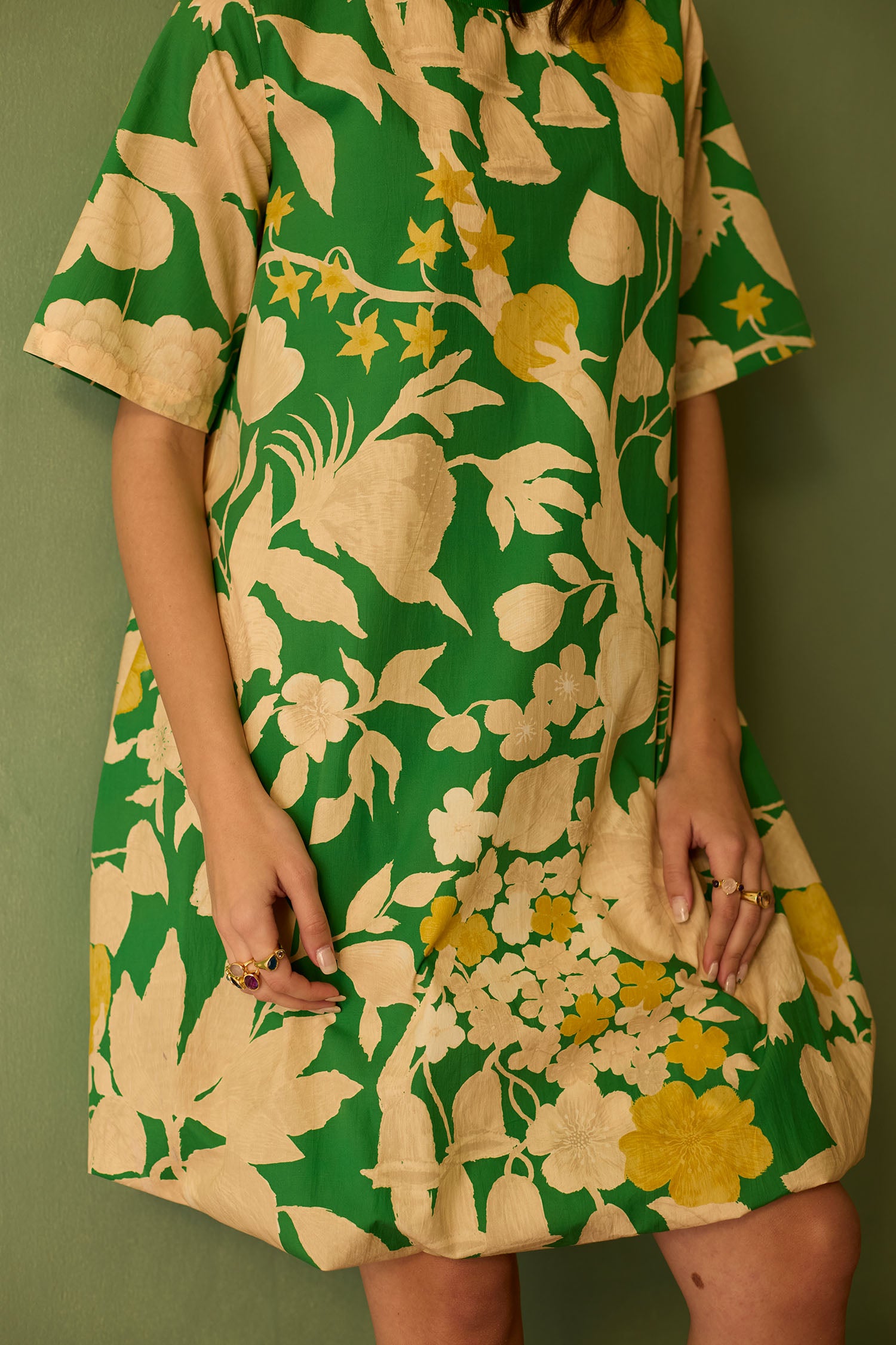 Hibiscus Anaar Bubble Mini Dress - Fern