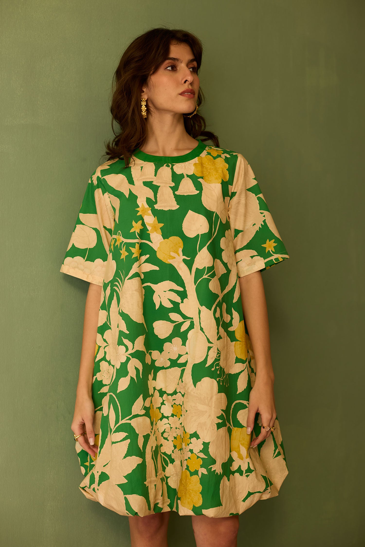 Hibiscus Anaar Bubble Mini Dress - Fern