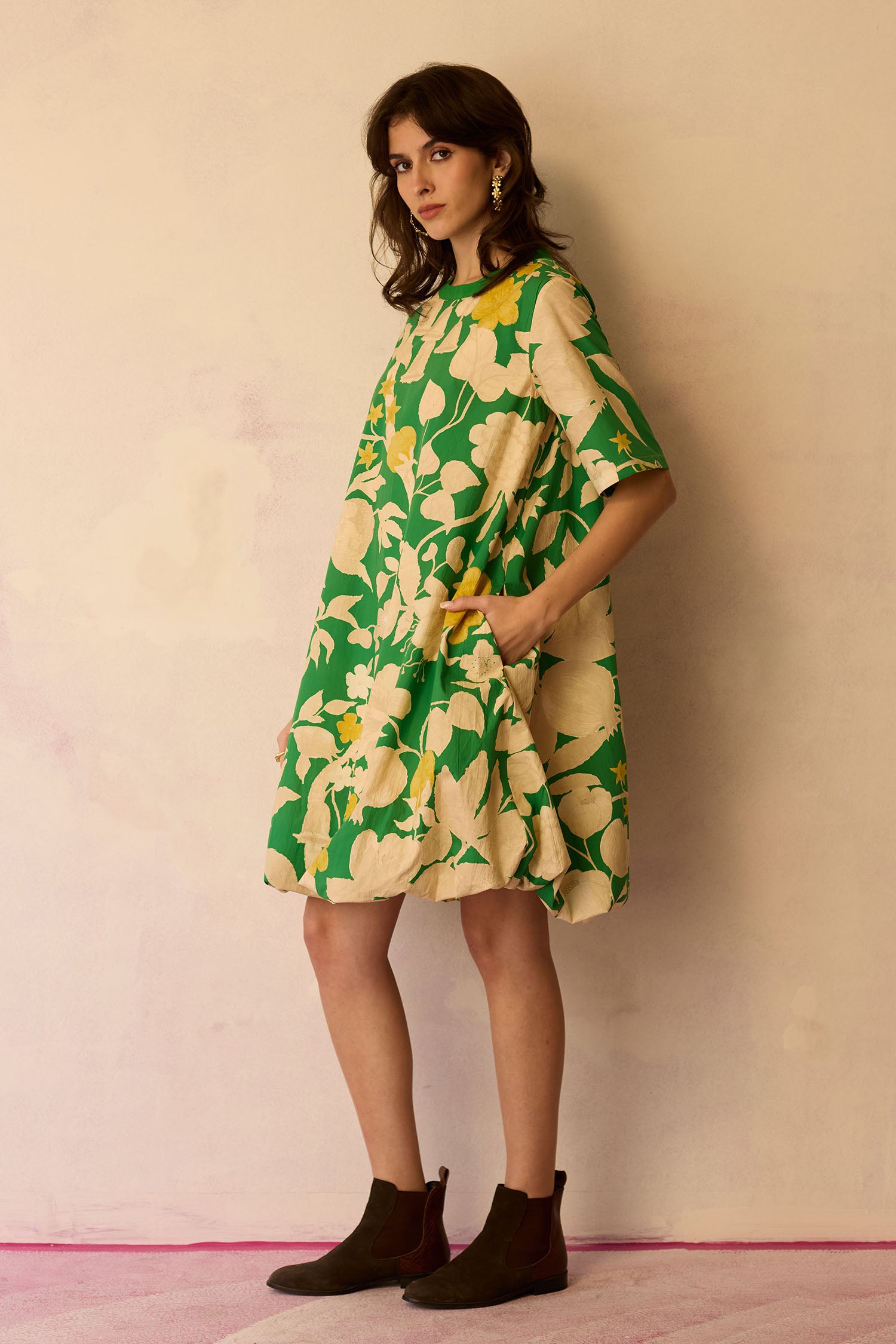 Hibiscus Anaar Bubble Mini Dress - Fern