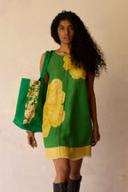 Hibiscus Anaar Embroidered Yoke Mini Dress - Fern