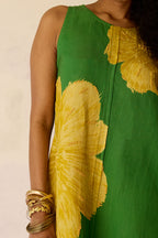 Hibiscus Anaar Embroidered Yoke Mini Dress - Fern