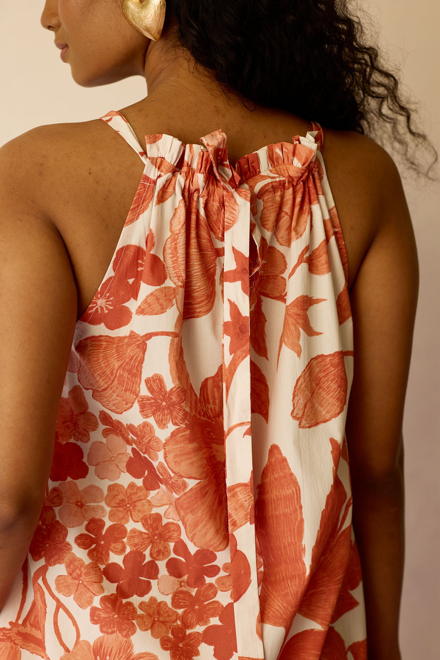 Hibiscus Anaar Gathered Sleeveless Maxi Dress - Coral