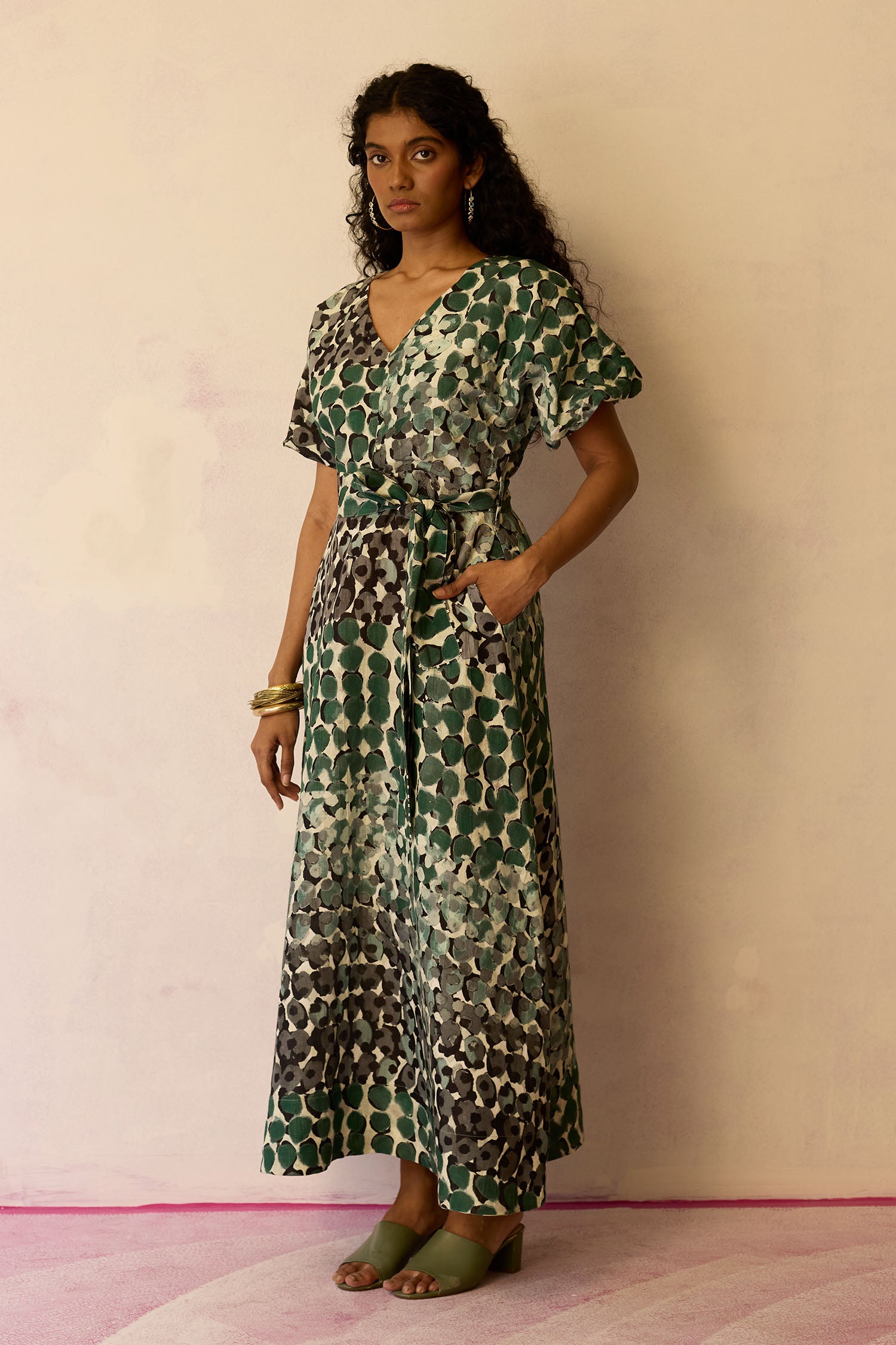 Moss Cinched-Waist Maxi Dress