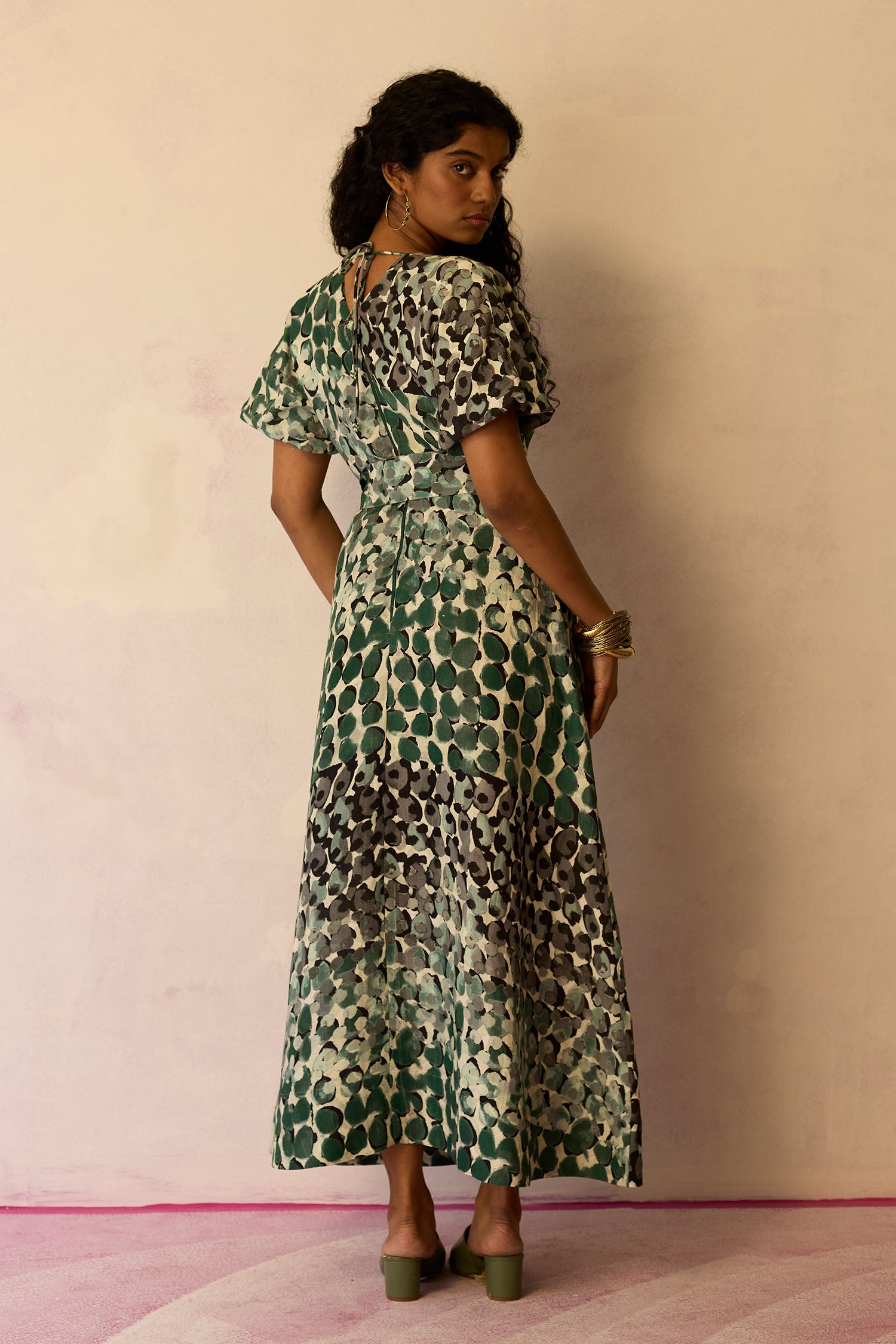 Moss Cinched-Waist Maxi Dress