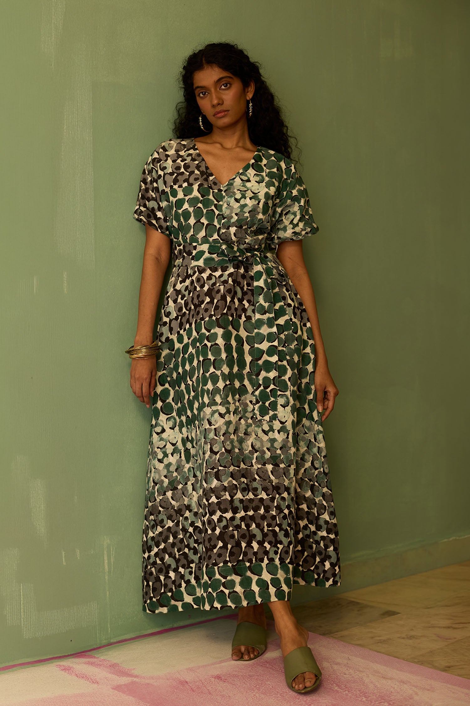 Moss Cinched-Waist Maxi Dress