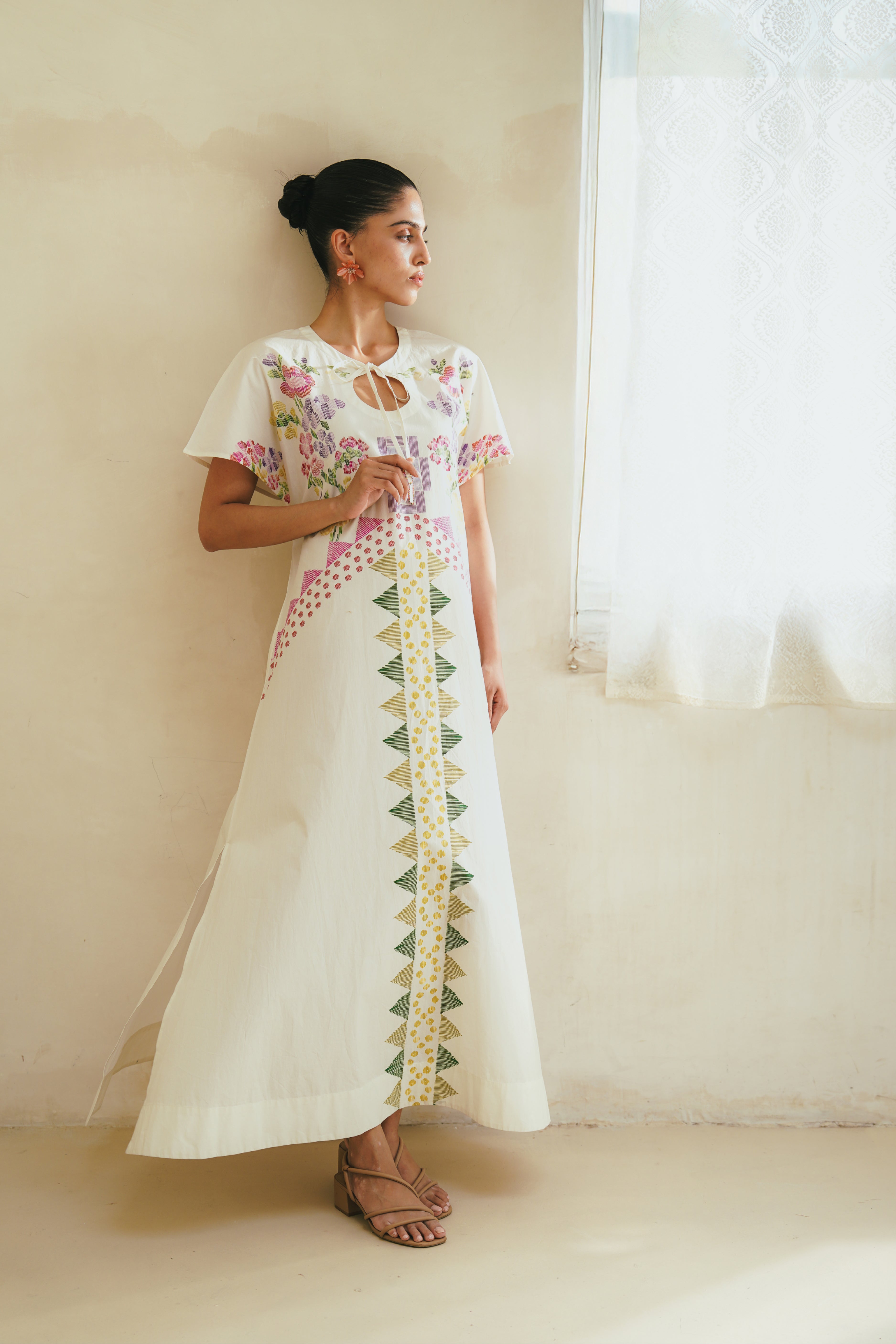 Ivory Floral Ikat Maxi Dress XL