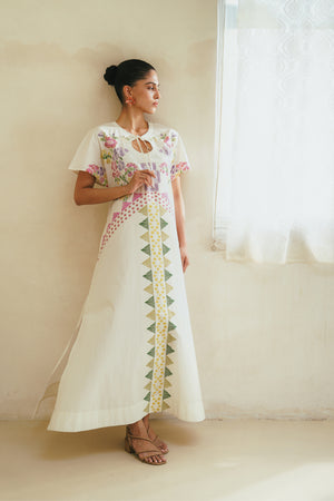 Ivory Floral Ikat Maxi Dress