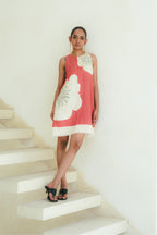Hibiscus Anaar Embroidered Yoke Mini Dress - Coral