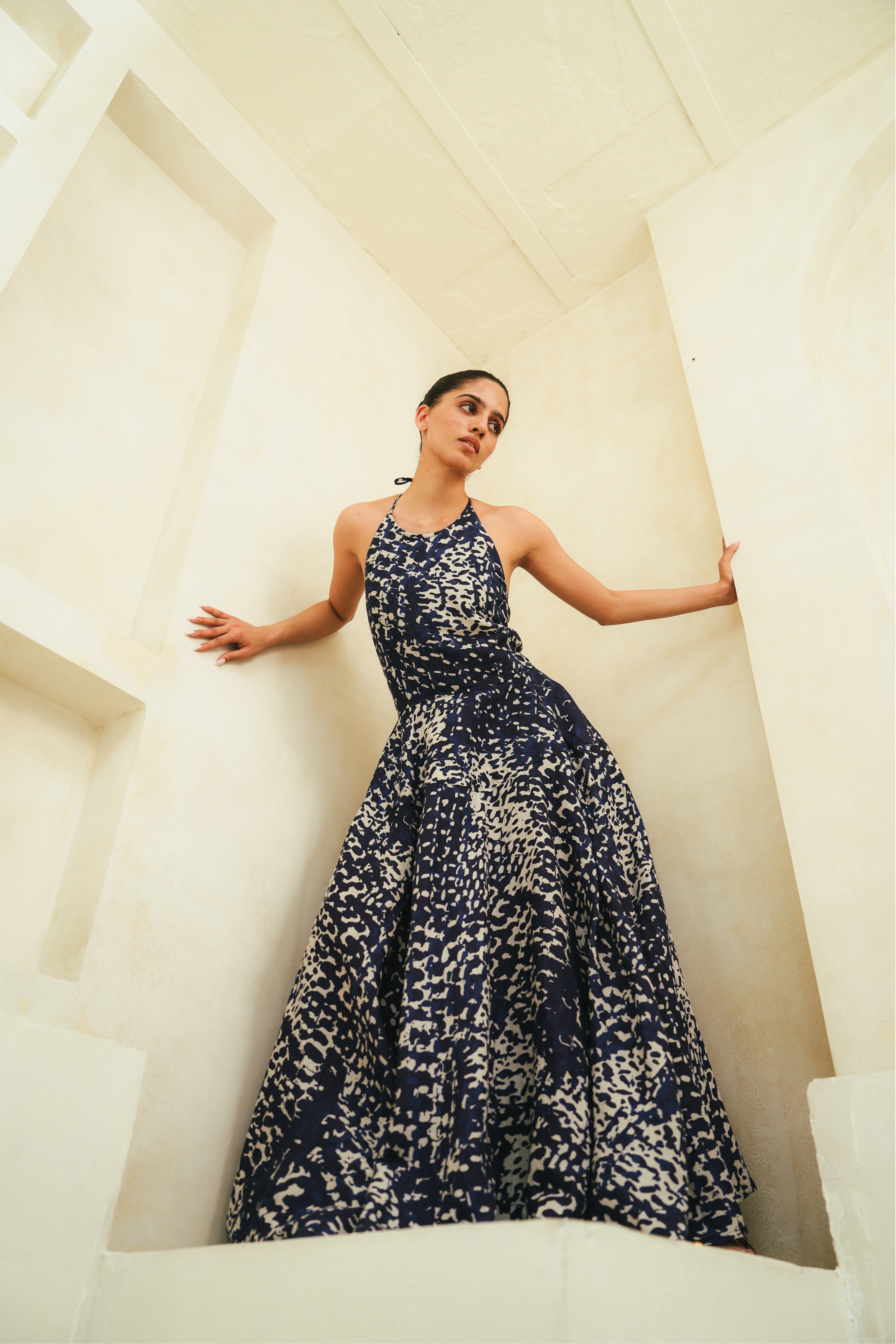 Dapple Halter Neck Sleeveless Maxi Dress