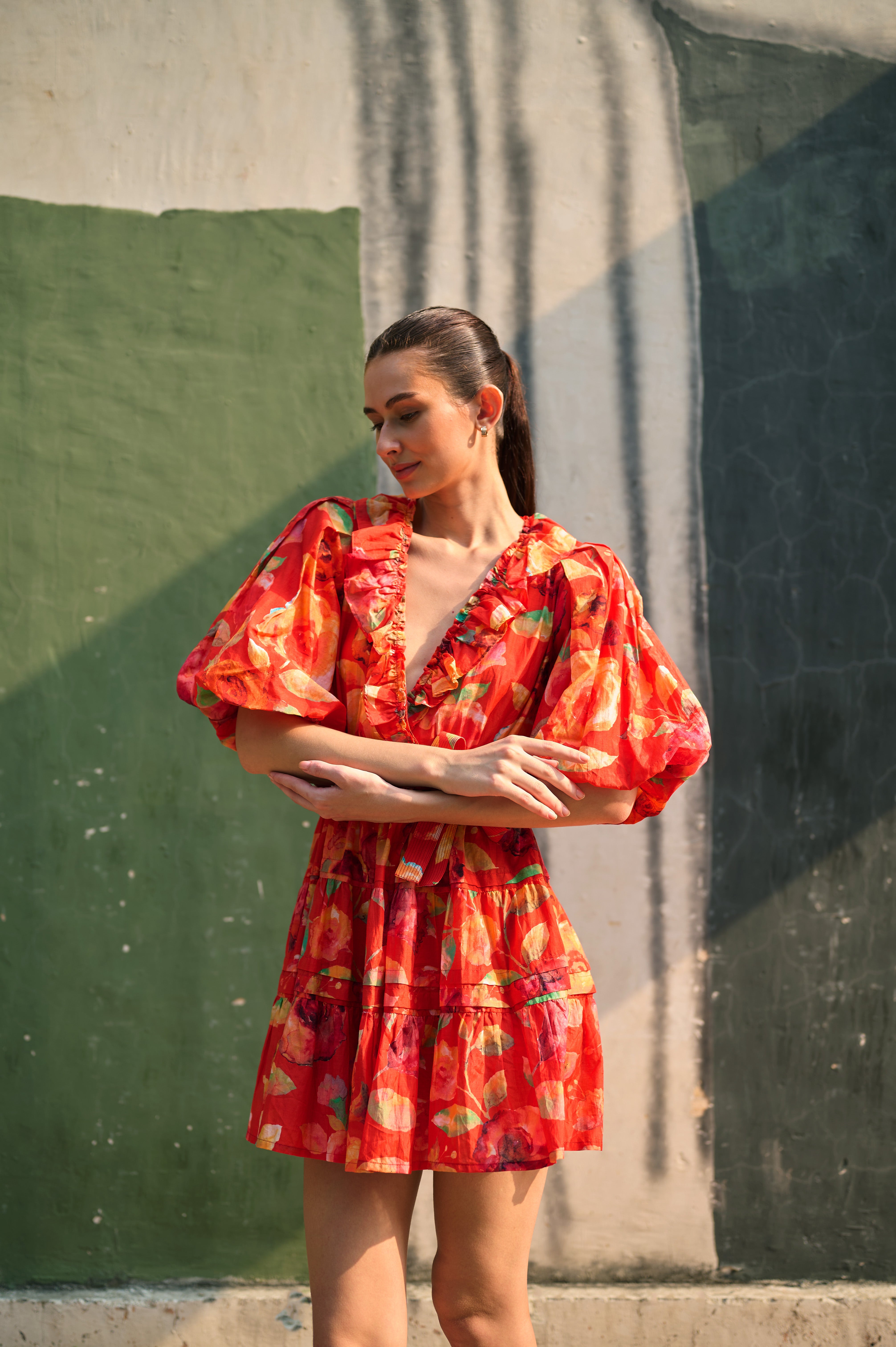Watercolour Bloom Mini Wrap Dress