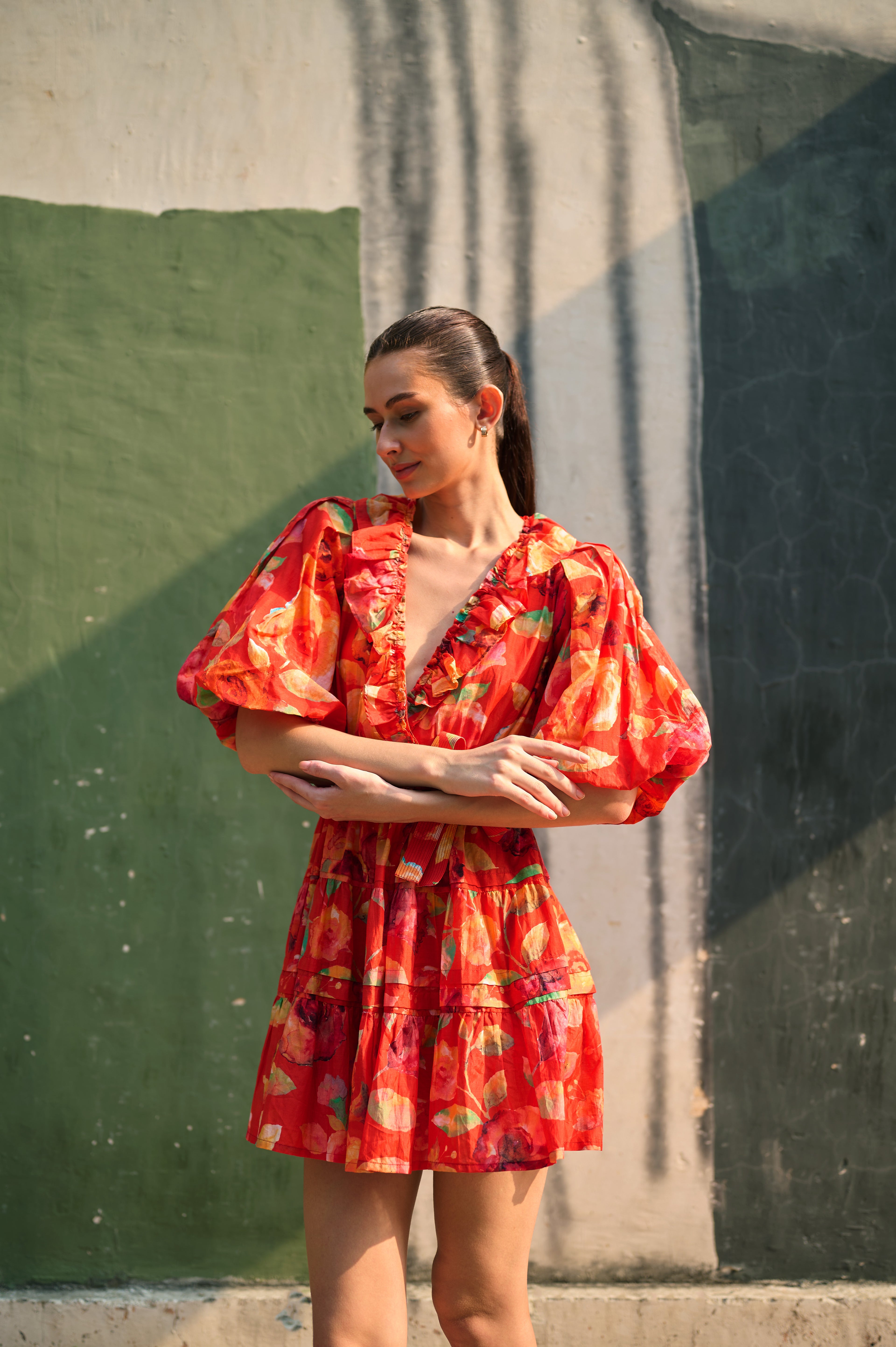 red floral mini wrap dress Boho Red Floral Wrap Mini Dress