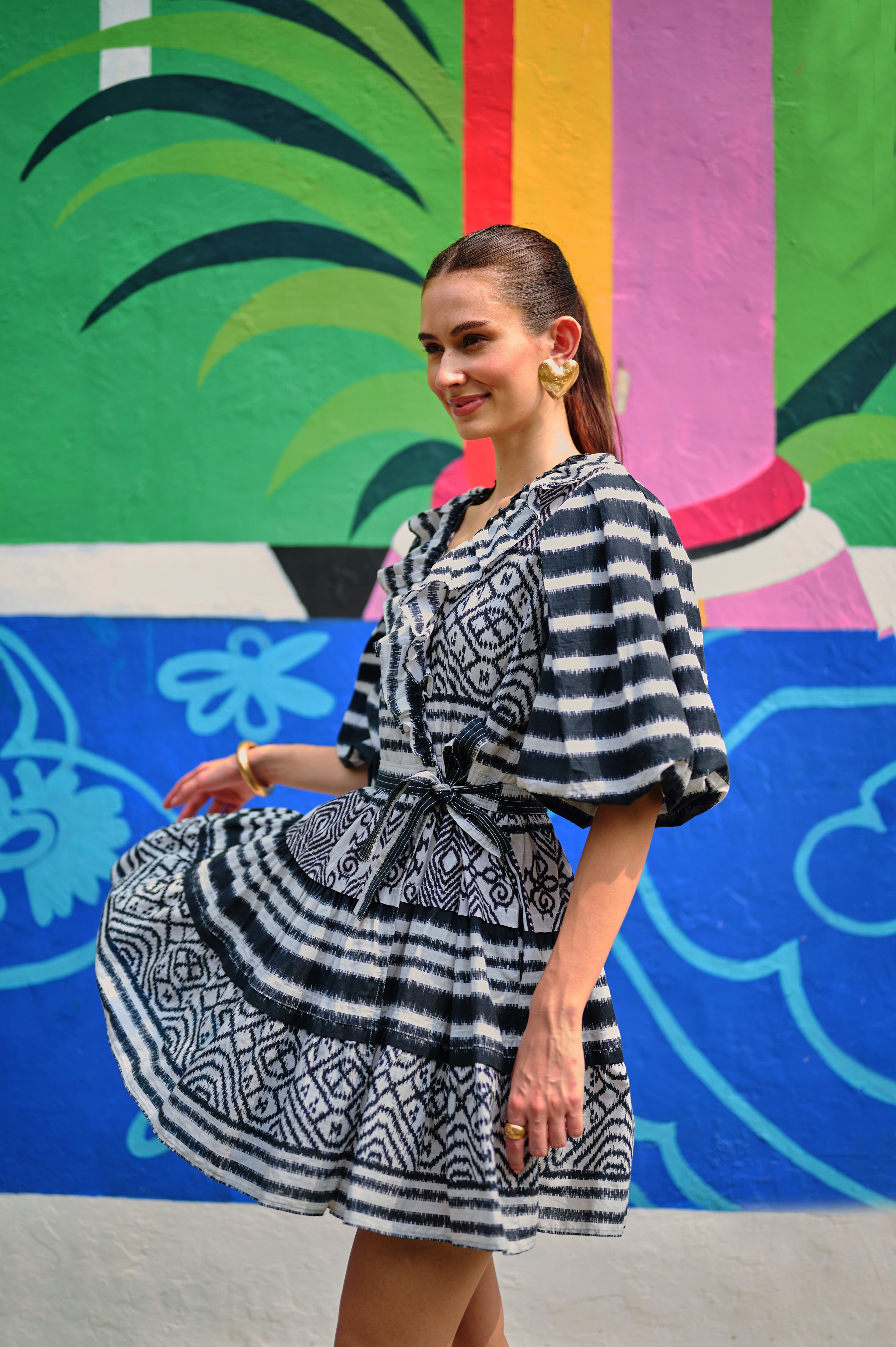 Monochrome Ikat Mini Wrap Dress