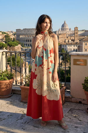 Hibiscus Anaar Soft Drape Maxi Dress - Coral